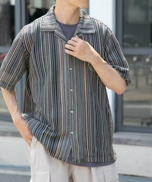 URBAN RESEARCH ITEMS / アーバンリサーチ アイテムズ シャツ・ブラウス | マルチストライプレースオープンカラーショートスリーブシャツ | 詳細2