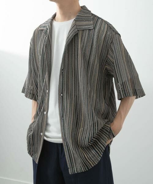 URBAN RESEARCH ITEMS / アーバンリサーチ アイテムズ シャツ・ブラウス | マルチストライプレースオープンカラーショートスリーブシャツ | 詳細4