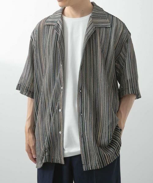 URBAN RESEARCH ITEMS / アーバンリサーチ アイテムズ シャツ・ブラウス | マルチストライプレースオープンカラーショートスリーブシャツ | 詳細5