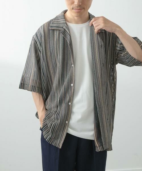 URBAN RESEARCH ITEMS / アーバンリサーチ アイテムズ シャツ・ブラウス | マルチストライプレースオープンカラーショートスリーブシャツ | 詳細6