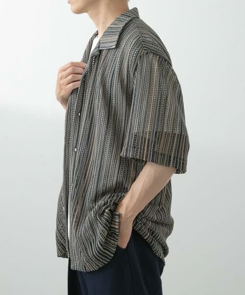 URBAN RESEARCH ITEMS / アーバンリサーチ アイテムズ シャツ・ブラウス | マルチストライプレースオープンカラーショートスリーブシャツ | 詳細7