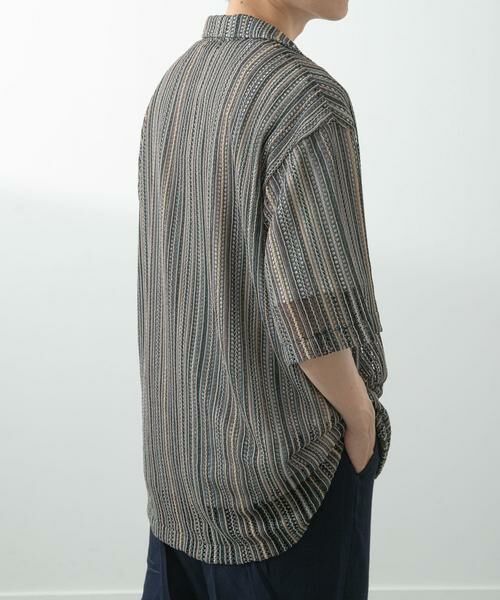 URBAN RESEARCH ITEMS / アーバンリサーチ アイテムズ シャツ・ブラウス | マルチストライプレースオープンカラーショートスリーブシャツ | 詳細8