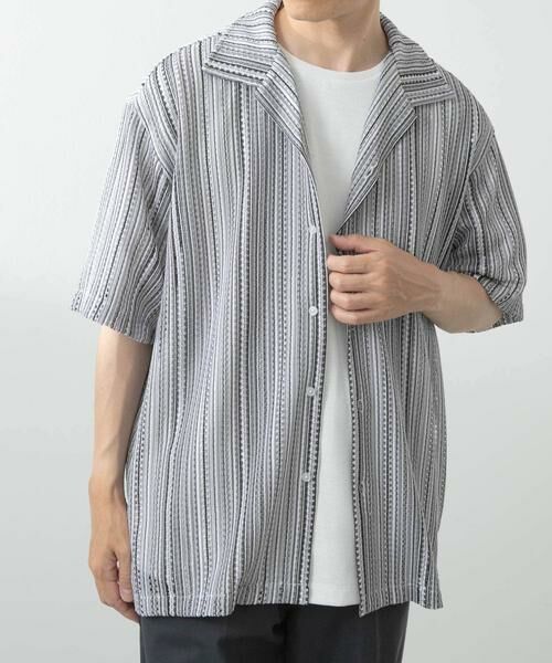 URBAN RESEARCH ITEMS / アーバンリサーチ アイテムズ シャツ・ブラウス | マルチストライプレースオープンカラーショートスリーブシャツ | 詳細17