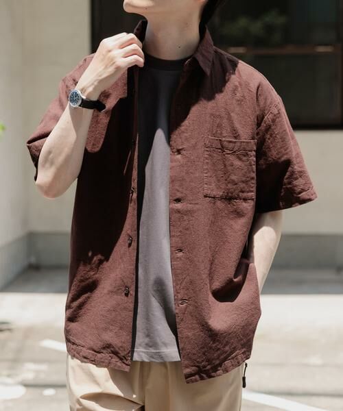 URBAN RESEARCH ITEMS / アーバンリサーチ アイテムズ シャツ・ブラウス | 『セットアップ対応』天然素材リネンコットンレギュラーカラー半袖シャツ(ブラウン)