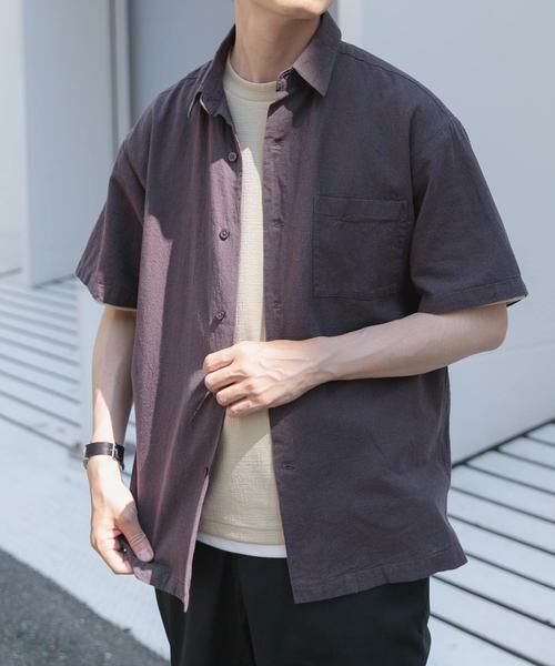 URBAN RESEARCH ITEMS/アーバンリサーチ アイテムズ 『セットアップ対応』天然素材リネンコットンレギュラーカラー半袖シャツ チャコールグレー L