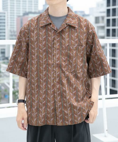 URBAN RESEARCH ITEMS/アーバンリサーチ アイテムズ リーフプリントオープンカラー半袖シャツ ブラウン L URBAN RESEARCH ITEMS/アーバンリサーチ アイテムズ リーフプリントオープンカラー半袖シャツ ブラウン L