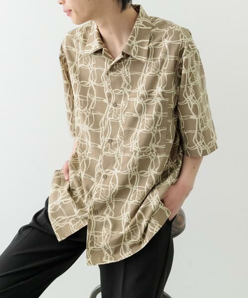 URBAN RESEARCH ITEMS/アーバンリサーチ アイテムズ ラインアートプリントオープンカラー半袖シャツ ベージュ L URBAN RESEARCH ITEMS/アーバンリサーチ アイテムズ ラインアートプリントオープンカラー半袖シャツ ベージュ L