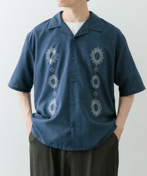 URBAN RESEARCH ITEMS/アーバンリサーチ アイテムズ モチーフ刺繍ドライタッチ 半袖シャツ ブルー系その他 M