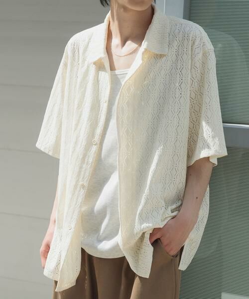 URBAN RESEARCH ITEMS / アーバンリサーチ アイテムズ シャツ・ブラウス | ジオメレースオープンカラー半袖シャツ(オフホワイト)