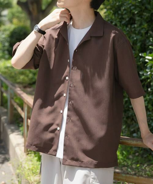 URBAN RESEARCH ITEMS / アーバンリサーチ アイテムズ シャツ・ブラウス | リネンタッチオープンカラーシアーシャツ(ブラウン)