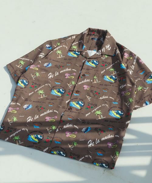 URBAN RESEARCH ITEMS / アーバンリサーチ アイテムズ シャツ・ブラウス | アロハプリントオープンカラー半袖シャツ(ブラウン)