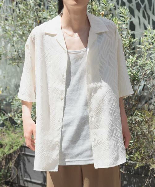 URBAN RESEARCH ITEMS/アーバンリサーチ アイテムズ ウェーブカッティングオープンカラーシアーシャツ オフホワイト M URBAN RESEARCH ITEMS/アーバンリサーチ アイテムズ ウェーブカッティングオープンカラーシアーシャツ オフホワイト M