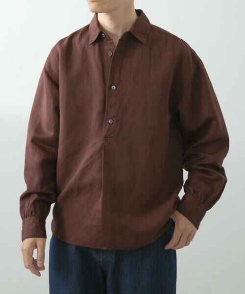 URBAN RESEARCH ITEMS/アーバンリサーチ アイテムズ Linen Blend Pullover Shirts ブラウン L URBAN RESEARCH ITEMS/アーバンリサーチ アイテムズ Linen Blend Pullover Shirts ブラウン L