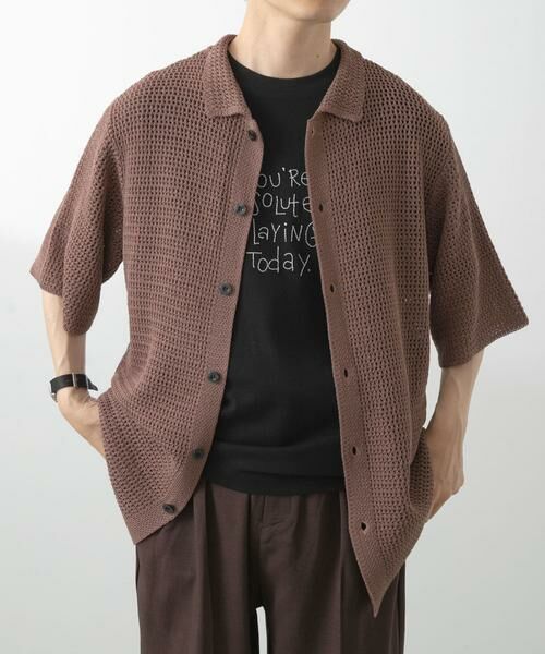URBAN RESEARCH ITEMS / アーバンリサーチ アイテムズ シャツ・ブラウス | 透かし編みニットレギュラーカラーシャツ | 詳細3