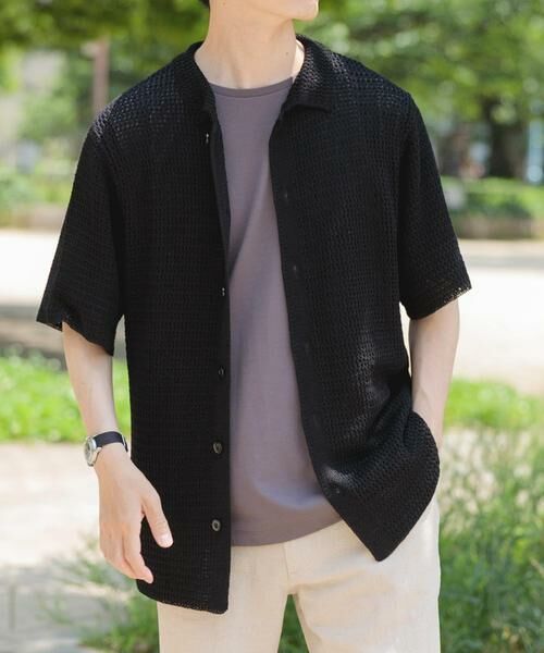 URBAN RESEARCH ITEMS / アーバンリサーチ アイテムズ シャツ・ブラウス | 透かし編みニットレギュラーカラーシャツ | 詳細25