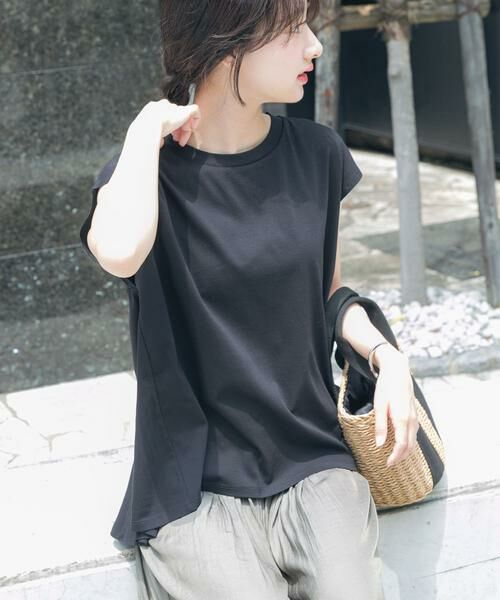 URBAN RESEARCH ITEMS/アーバンリサーチ アイテムズ バックティアードフレンチTシャツ ブラック FREE URBAN RESEARCH ITEMS/アーバンリサーチ アイテムズ バックティアードフレンチTシャツ ブラック FREE