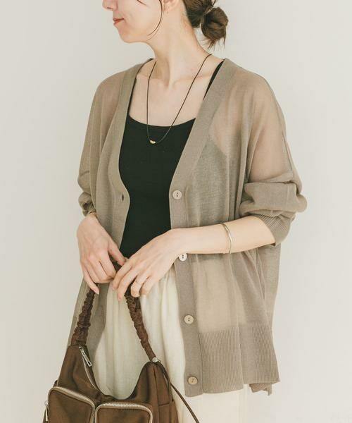 URBAN RESEARCH ITEMS/アーバンリサーチ アイテムズ シアーVネックニットカーディガン モカ FREE URBAN RESEARCH ITEMS/アーバンリサーチ アイテムズ シアーVネックニットカーディガン モカ FREE