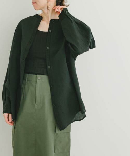 URBAN RESEARCH ITEMS/アーバンリサーチ アイテムズ シアーストライプバンドカラーシャツ ブラック FREE