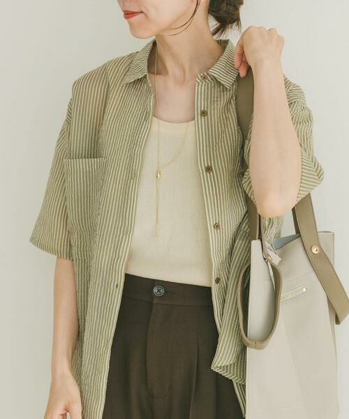 URBAN RESEARCH ITEMS / アーバンリサーチ アイテムズ シャツ・ブラウス | シアーストライプハンソデシャツ(ブラウン)