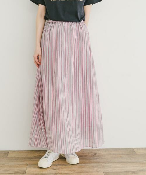 URBAN RESEARCH ITEMS / アーバンリサーチ アイテムズ スカート | マルチストライプギャザースカート（ピンク）