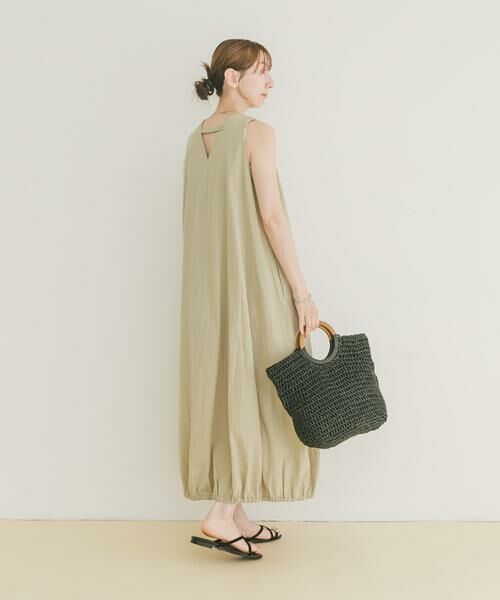 Reneルネ TISSUE社 シルク混 リボン ノースリーブバルーンワンピース セール】 ノースリーブバルーンワンピース （ワンピース