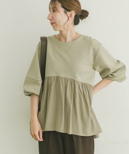 URBAN RESEARCH ITEMS / アーバンリサーチ アイテムズ Tシャツ | 袖ボリュームドッキングプルオーバー(ライトベージュ)