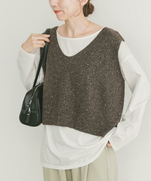 URBAN RESEARCH ITEMS / アーバンリサーチ アイテムズ ニット・セーター | スパンコールVネックニットベスト | 詳細1