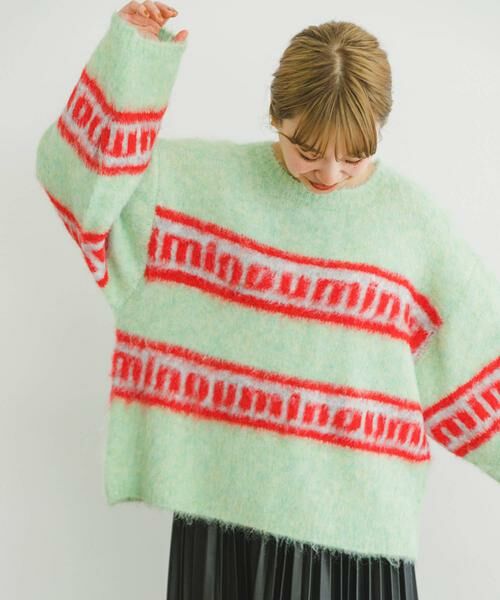 URBAN RESEARCH ITEMS / アーバンリサーチ アイテムズ ニット・セーター | シャギーボーダーロゴニット | 詳細1