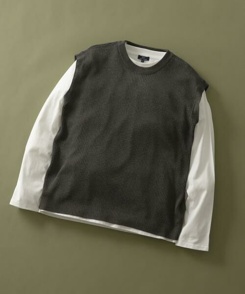 URBAN RESEARCH ITEMS/アーバンリサーチ アイテムズ ワッフルニットベスト+ロングTシャツSET チャコールグレー L URBAN RESEARCH ITEMS/アーバンリサーチ アイテムズ ワッフルニットベスト+ロングTシャツSET チャコールグレー L