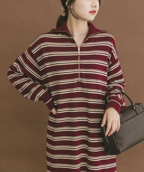 URBAN RESEARCH ITEMS/アーバンリサーチ アイテムズ ハーフジップポロワンピース ボルドー FREE URBAN RESEARCH ITEMS/アーバンリサーチ アイテムズ ハーフジップポロワンピース ボルドー FREE