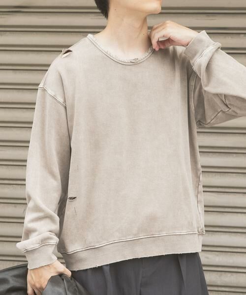 URBAN RESEARCH ITEMS/アーバンリサーチ アイテムズ ダメージ裏毛 クルーネックスウェット ベージュ M