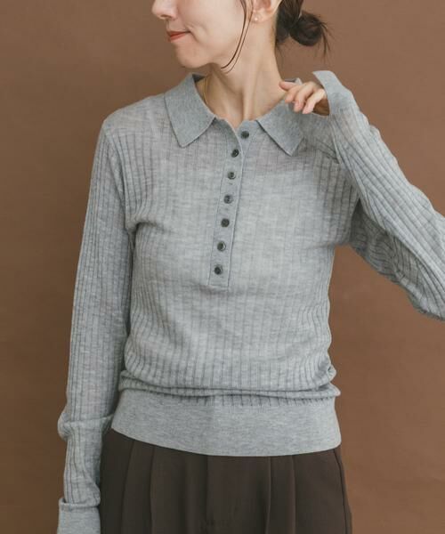 URBAN RESEARCH ITEMS/アーバンリサーチ アイテムズ シアーリブポロニット グレー FREE