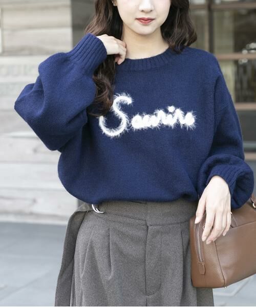 URBAN RESEARCH ITEMS/アーバンリサーチ アイテムズ クルーネックロゴニットプルオーバー ネイビー FREE