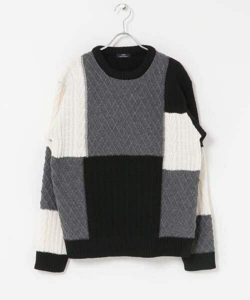 URBAN RESEARCH ITEMS/アーバンリサーチ アイテムズ 編地切替 クルーネック ニット ブラック M URBAN RESEARCH ITEMS/アーバンリサーチ アイテムズ 編地切替 クルーネック ニット ブラック M