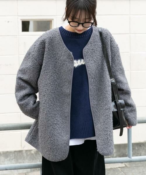 URBAN RESEARCH ITEMS / アーバンリサーチ アイテムズ ノーカラージャケット | ボアジャケット(グレー)