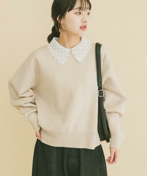 URBAN RESEARCH ITEMS / アーバンリサーチ アイテムズ ニット・セーター | 衿レーススウェットライクニット（アイボリー）