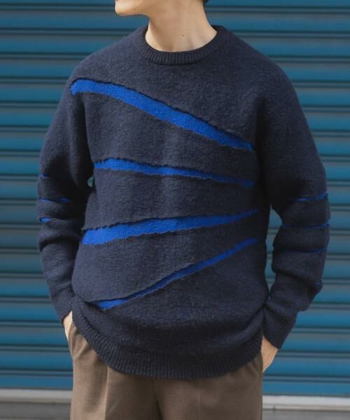 URBAN RESEARCH ITEMS / アーバンリサーチ アイテムズ ニット・セーター | ブレイクボーダー クルーネックニット（ネイビー）