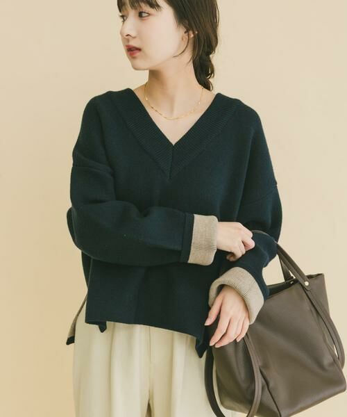 URBAN RESEARCH ITEMS / アーバンリサーチ アイテムズ ニット・セーター | ダブルフェイスVネックニット（ネイビー）