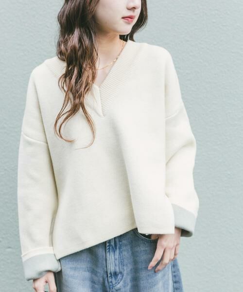 URBAN RESEARCH ITEMS / アーバンリサーチ アイテムズ ニット・セーター | ダブルフェイスVネックニット（アイボリー）