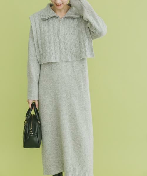 URBAN RESEARCH ITEMS / アーバンリサーチ アイテムズ ワンピース | ハーフジップニットセットワンピース（グレー）