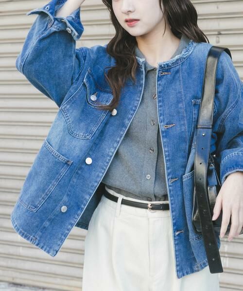 URBAN RESEARCH ITEMS / アーバンリサーチ アイテムズ Gジャン・デニムジャケット | デニムオーバーノーカラージャケット（ブルー）