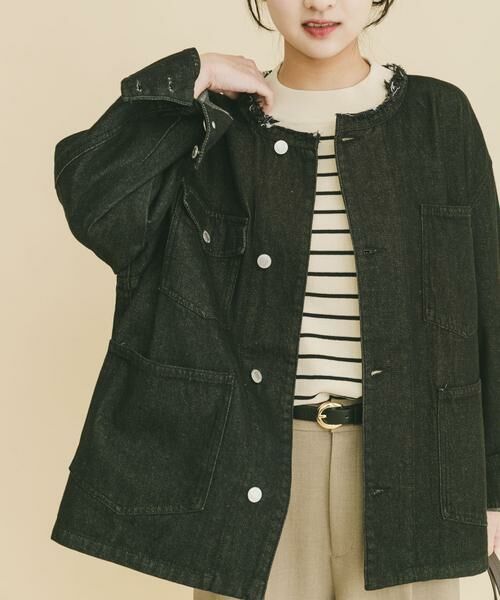 URBAN RESEARCH ITEMS / アーバンリサーチ アイテムズ Gジャン・デニムジャケット | デニムオーバーノーカラージャケット（ブラック）