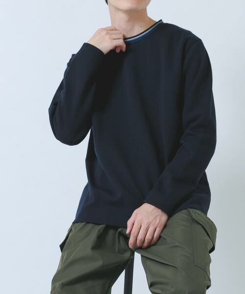 URBAN RESEARCH ITEMS / アーバンリサーチ アイテムズ Tシャツ | ヘリンボンリブロングスリーブカットソー（ネイビー）