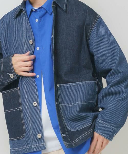 URBAN RESEARCH ITEMS / アーバンリサーチ アイテムズ Gジャン・デニムジャケット | ヒッコリー×デニム切替ワークジャケット | 詳細1