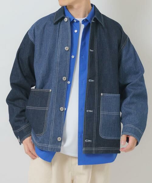 URBAN RESEARCH ITEMS / アーバンリサーチ アイテムズ Gジャン・デニムジャケット | ヒッコリー×デニム切替ワークジャケット | 詳細3