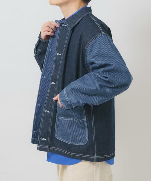 URBAN RESEARCH ITEMS / アーバンリサーチ アイテムズ Gジャン・デニムジャケット | ヒッコリー×デニム切替ワークジャケット | 詳細4