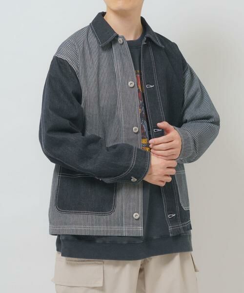 URBAN RESEARCH ITEMS / アーバンリサーチ アイテムズ Gジャン・デニムジャケット | ヒッコリー×デニム切替ワークジャケット | 詳細11