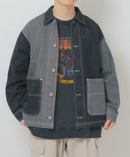 URBAN RESEARCH ITEMS / アーバンリサーチ アイテムズ Gジャン・デニムジャケット | ヒッコリー×デニム切替ワークジャケット | 詳細12