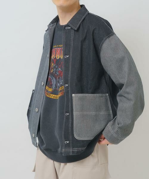URBAN RESEARCH ITEMS / アーバンリサーチ アイテムズ Gジャン・デニムジャケット | ヒッコリー×デニム切替ワークジャケット | 詳細19