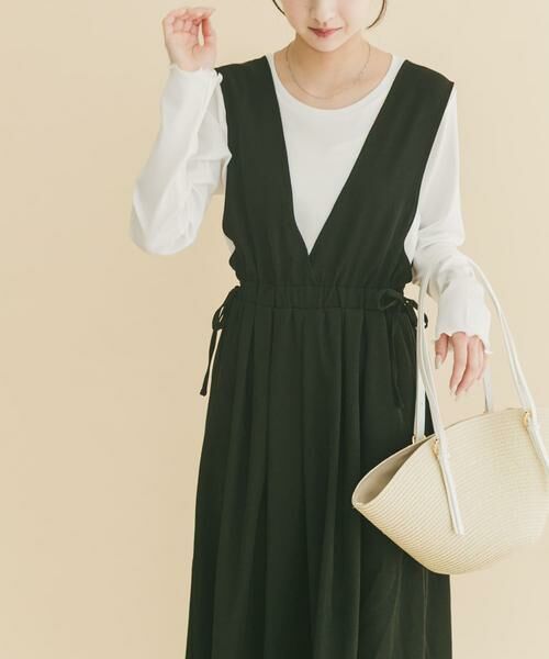 URBAN RESEARCH ITEMS / アーバンリサーチ アイテムズ ワンピース | ギャザージャンパースカート(ロングスリーブインナーセット)（ブラック）